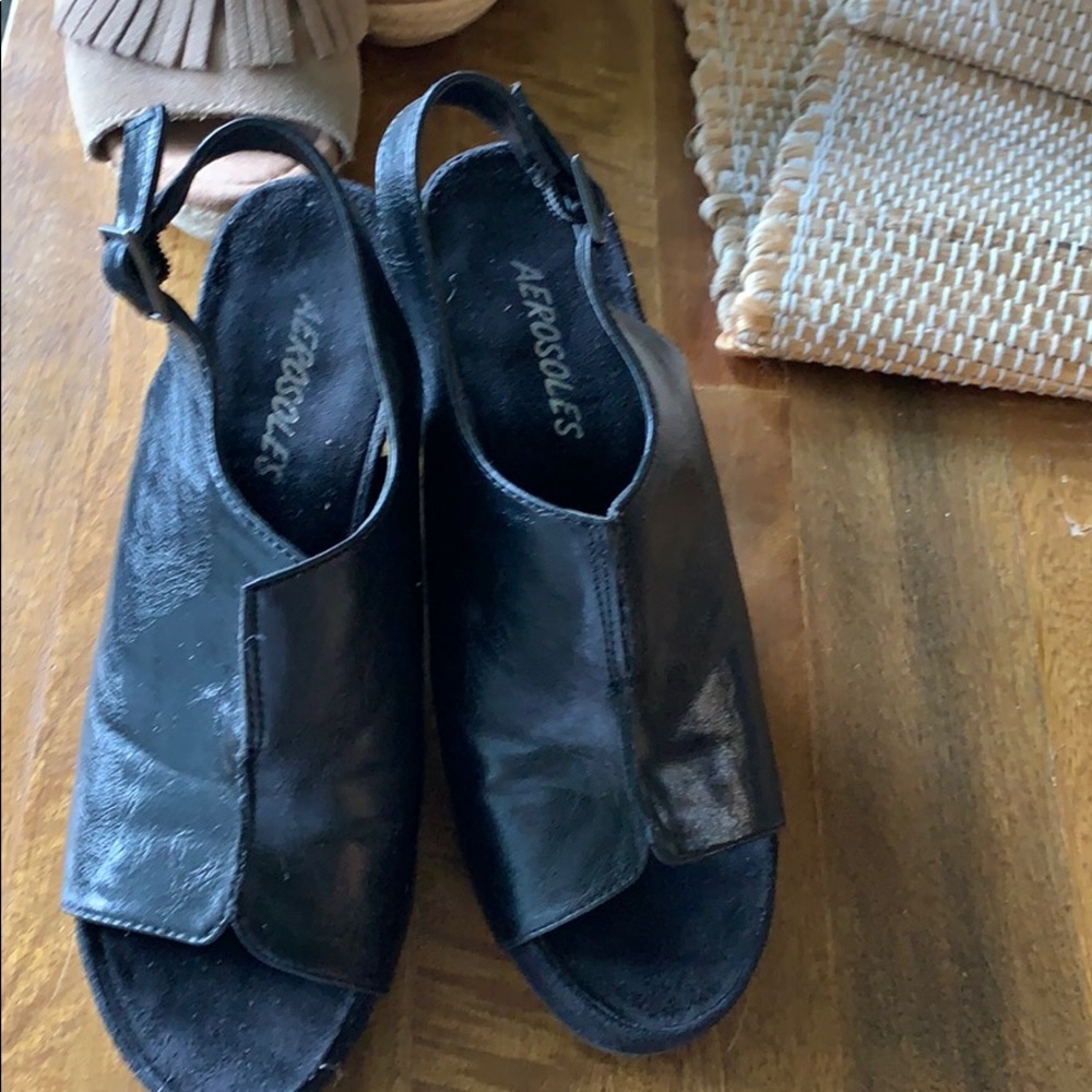 Aero soles black wedge sandal
